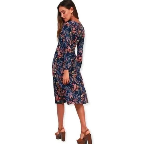 I. MADELINE Garden Splendor Blue Floral Midi Shirt Dress Brunch Cottage Demure - Picture 3 of 7